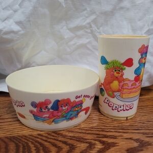 Vintage 80s 1986 Popples Plastic Cereal Bowl And Cup Set Bundle Lot Collectible